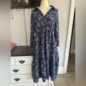 NWT ZARA PRINTED MIDI SHIRT DRESS NAVY BLUE FLORAL DRESS XXL
